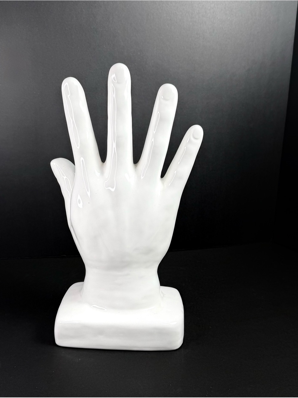 Ceramic Palmistry Hand Sculpture Glossy White/Black Freestanding Figurine 13”